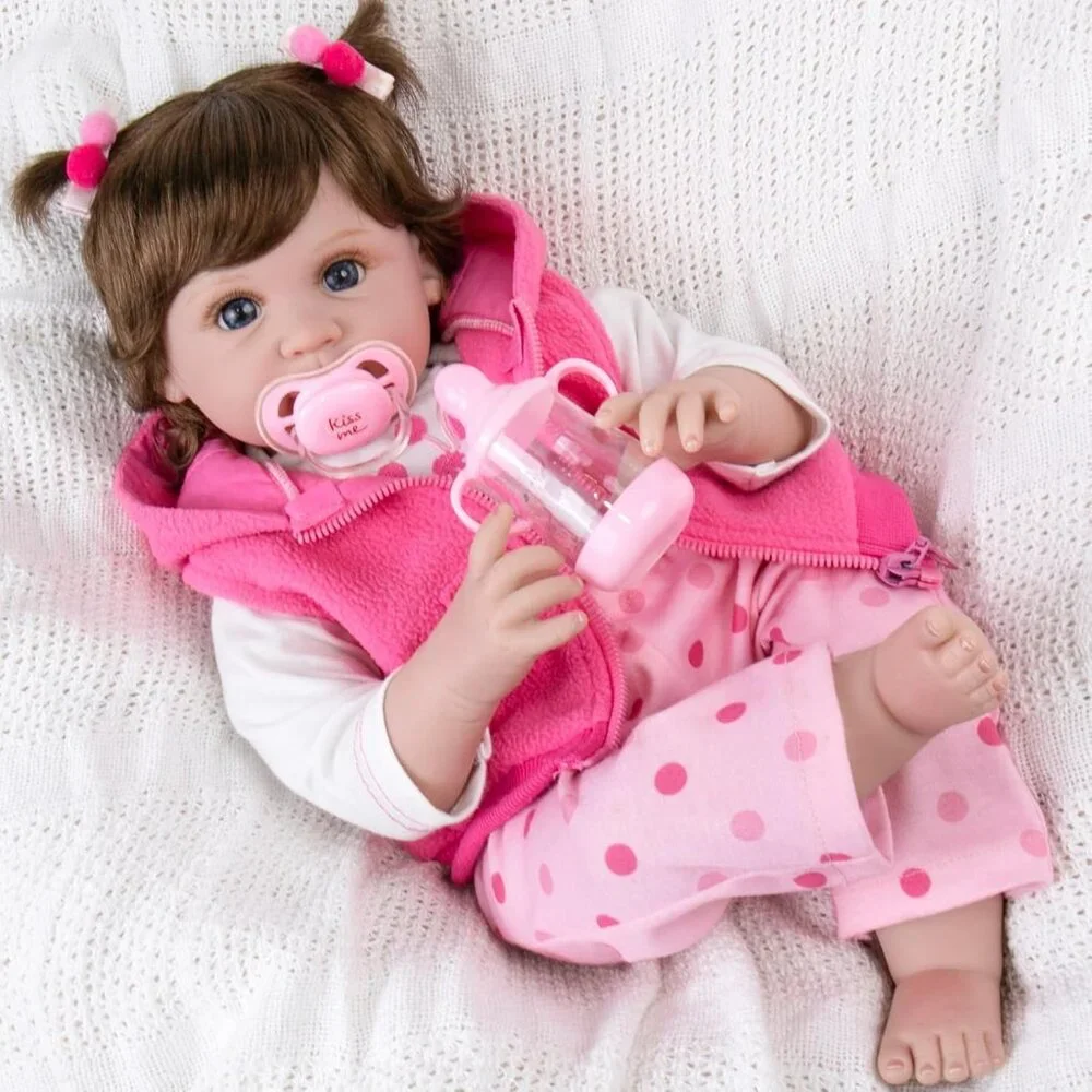 💫 Reborn Baby Dolls Pink Realistic  22 inch Wig Hair Accessories Gift Set Toy